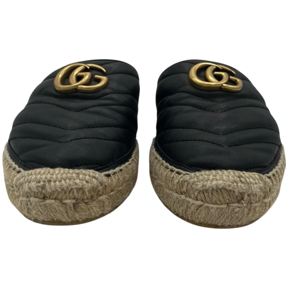 Gucci GG Marmont Black Matelassé Leather Espadrille Mules EU 37 US 7
